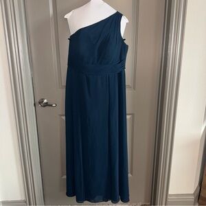 Azazie Blue One-Shoulder Gown for Wedding Guest